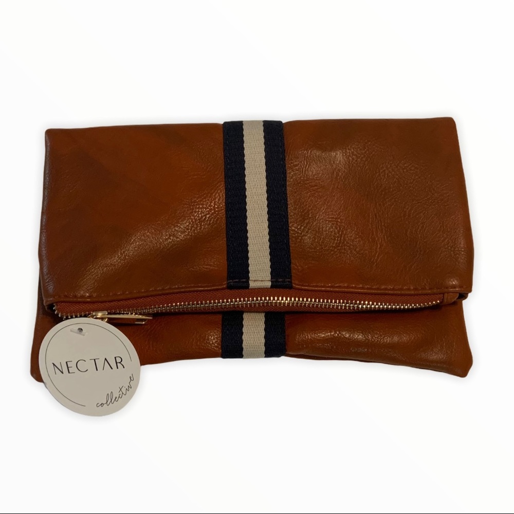 NWT Faux Leather Preppy Fold Over Clutch